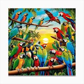 Parrots In The Jungle Canvas Print