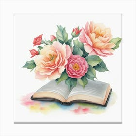 Open Book With Flowers Canvas Print