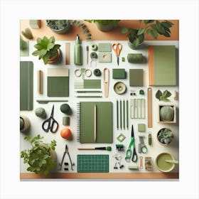 Green Office Supplies Canvas Print