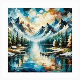 Montain lac oil painting abstract painting art 18 Canvas Print