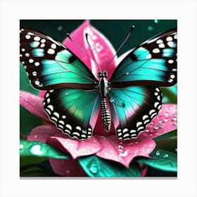 Butterfly On Pink Flower Canvas Print