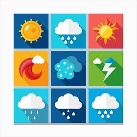 Set Of Flat Weather Icons 1 Canvas Print