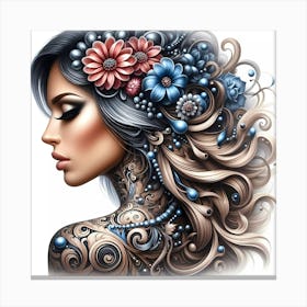 Tattooed Woman With Flowers Canvas Print