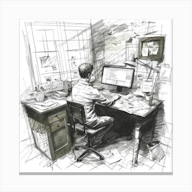 Man At His Desk Canvas Print