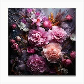 Pink Flowers On A Dark Background Canvas Print