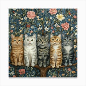 Four Cats In A Tree Art Canvas Print