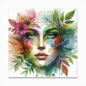 Watercolor Of A Woman With Flowers 11 Canvas Print