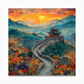 Great Wall Of China at sunset, retro collage Canvas Print