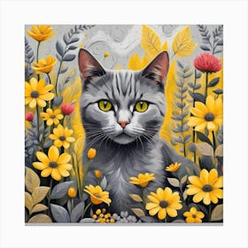 Cat In Flowers 1 Canvas Print