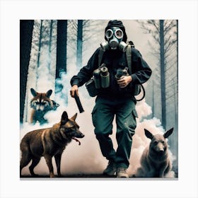 Firefighter With Dogs Canvas Print