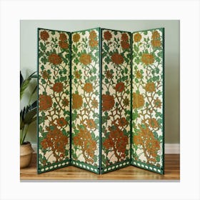 A Floral Design In A Green And Orange Room Divid (5) Canvas Print