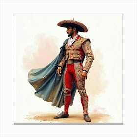 Spanish Bullfighter’S Outfit With Detailed Watercolor Patterns And Textures Canvas Print