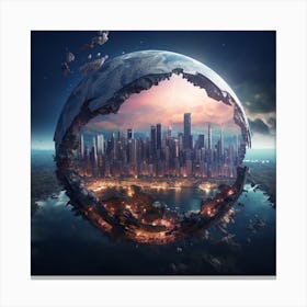 Igiracer Broken In Half Planet With Amazing City Inside 5 Canvas Print