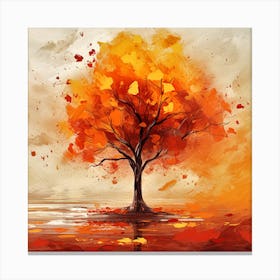 Beautiful Fall Colours Painting Lonely Autumn Tree Canvas Print