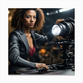 Beautiful Young Woman Holding A Camera Canvas Print