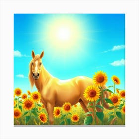 Horse In A Sunflower Field Canvas Print