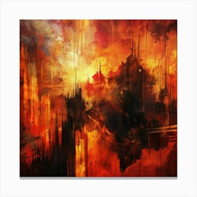 An Abstract Watercolor Landscape With Crimson, Orange, And Yellow Tones Canvas Print