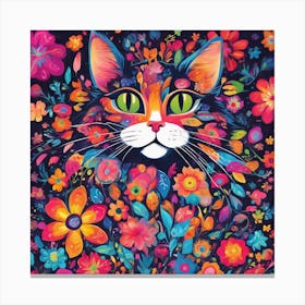 Flower Power Cat Art Print (6) Canvas Print