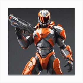 A Futuristic Warrior Stands Tall, His Gleaming Suit And Orange Visor Commanding Attention 9 Canvas Print