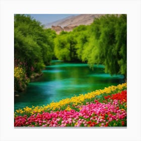 Colorful Flowers In A River Canvas Print