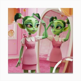 Alien Girl Doing Her Hair Canvas Print