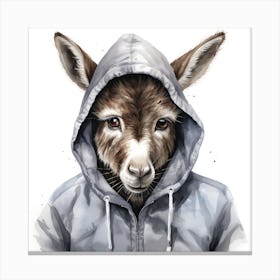 Watercolour Cartoon Donkey In A Hoodie 1 Canvas Print