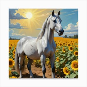 White Horse In Sunflower Field 2 Canvas Print