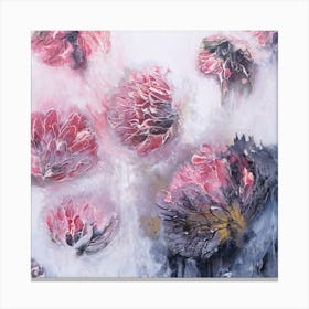 Coral Botanical Abstract Painting Square Canvas Print