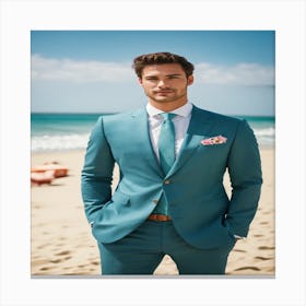 Man In A Blue Suit On The Beach Canvas Print