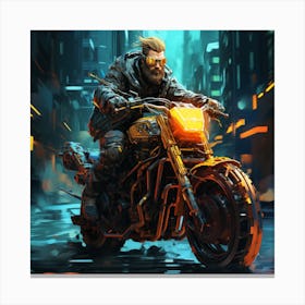 Man Riding A Motorcycle In The City Canvas Print