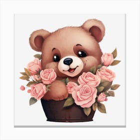 Teddy Bear With Roses 17 Canvas Print