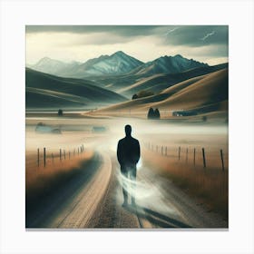 Man Walking Down A Road Canvas Print