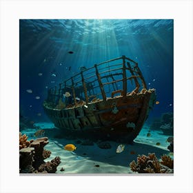 Default A Sunken Shipwreck On The Sandy Ocean Floor Surrounded 0 Canvas Print