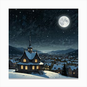 Default Art A Starry Night Sky And A Full Moon Over A Snowy C 0 Canvas Print