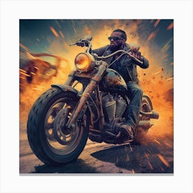 Man Riding A Motorcycle Canvas Print