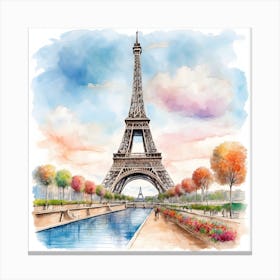 Watercolor Eiffel Tower Paris 1 Canvas Print