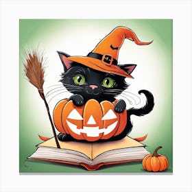 Cute Cat Halloween Pumpkin (30) Canvas Print
