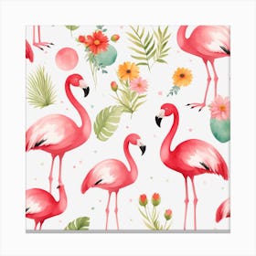 Floral Baby Flamingo Nursery Illustration (32) Canvas Print