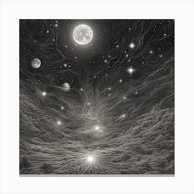 Moon And Stars Canvas Print