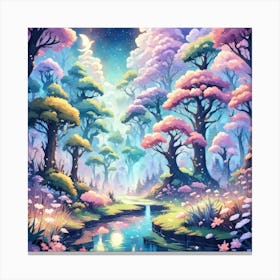 A Fantasy Forest With Twinkling Stars In Pastel Tone Square Composition 433 Canvas Print