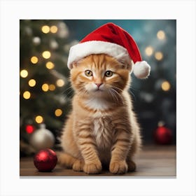 Christmas Cat In Santa Hat Canvas Print