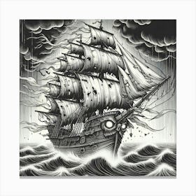 Line Art ghost ship 1 Canvas Print