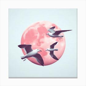 Pink Moon Seagulls Canvas Print