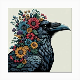 Crow With Flowers 3 Canvas Print