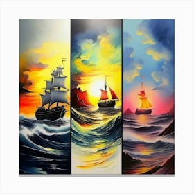hree different vertical panels, ocean sea ⛵ ships 1 Canvas Print