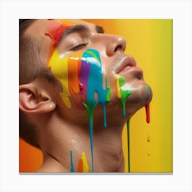 Young Man With Colorful Paint On His Face in the style of dripping paint Canvas Print