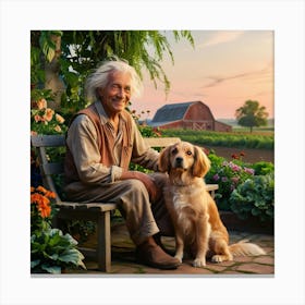 Dog and owner enjoying farm sunset 1 Canvas Print