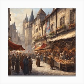 187039 Medieval Market Square With Vendors Selling Goods, Xl 1024 V1 0 Canvas Print