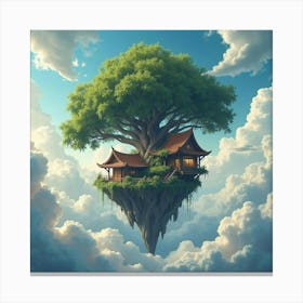 Magical Treehouse Amidst The Swirling Clouds 1 Canvas Print