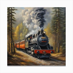 Steam Locomotive In The Forest Canvas Print